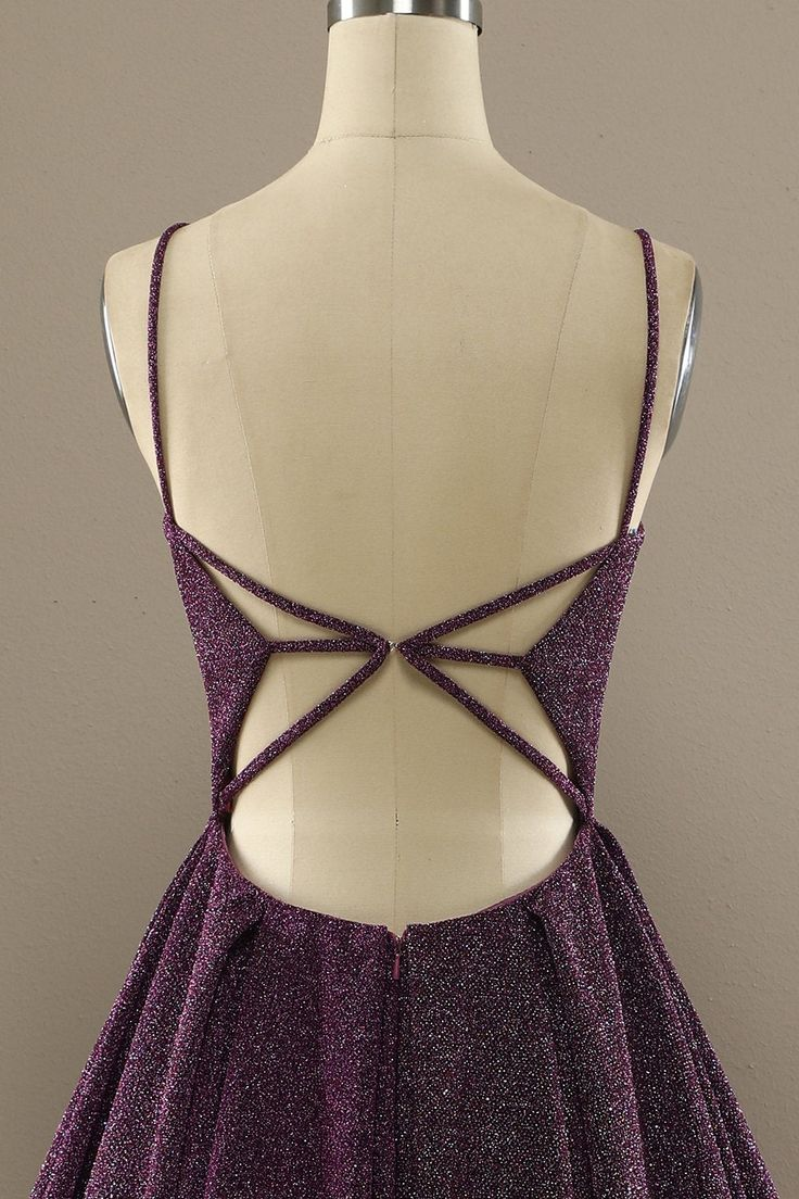 Dark Purple Straps Backless A-Line Formal Party Dress,DP1038