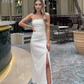 Simple White Satin Spaghetti Straps Party Dress with Slit,DP1045