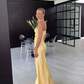 Yellow Strapless Cut Out Long Prom Dress,DP1055