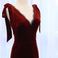 Red V Neck Velvet Mermaid Long Prom Dress Formal Party Dress,DP1059