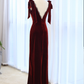 Red V Neck Velvet Mermaid Long Prom Dress Formal Party Dress,DP1059