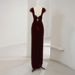 Red Cap Sleeves Velvet Long Prom Dress Formal Party Dress with Beads,DP1060