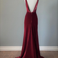 Burgundy Backless Velvet Long Prom Dress Formal Party Dress,DP1061