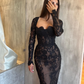 Black Sexy Long Sleeves Evening Party Dress,DP1063