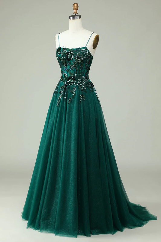 Emerald Green Sequined Beaded Long Formal Prom Dress,DP1065