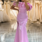 Chic Pink Off Shoulder Long Prom Dress with Slit,DP1067