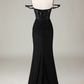 Black Off Shoulder Mermaid Beading Prom Party Dress,DP1068