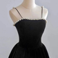 Black Velvet Tea Length Formal Prom Dress with Pearl,DP1070