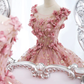 Pink A-Line Floral Tulle Lace Long Prom Dress Sweet Ball Gown,DP1072