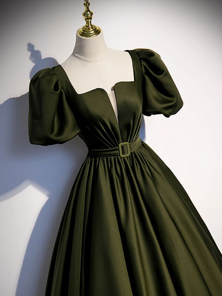 Green Puffy Sleeves A-Line Formal Dress Evening Gown,DP1073