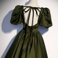 Green Puffy Sleeves A-Line Formal Dress Evening Gown,DP1073