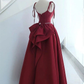 Burgundy A-Line Long Prom Dress Evening Gown with Pearls,DP1074