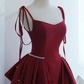 Burgundy A-Line Long Prom Dress Evening Gown with Pearls,DP1074