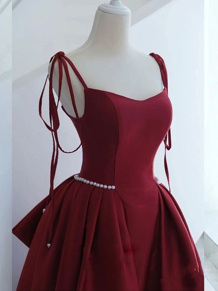 Burgundy A-Line Long Prom Dress Evening Gown with Pearls,DP1074