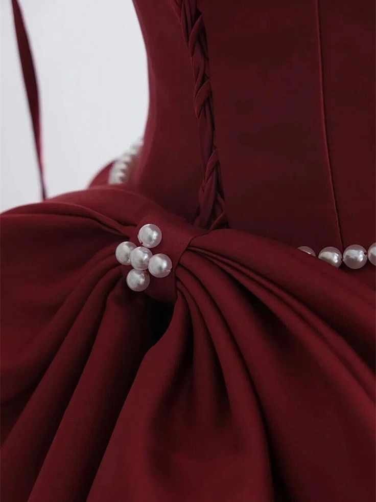 Burgundy A-Line Long Prom Dress Evening Gown with Pearls,DP1074