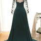 Green A-Line Long Sleeves Formal Prom Dress Evening Gown,DP1075