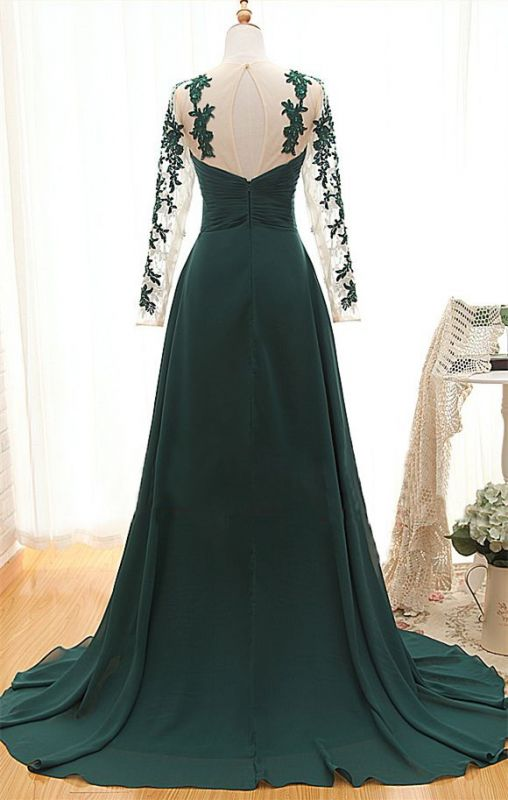 Green A-Line Long Sleeves Formal Prom Dress Evening Gown,DP1075