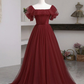 Burgundy A-Line Off Shoulder Tulle Formal Prom Dress Evening Gown,DP1076