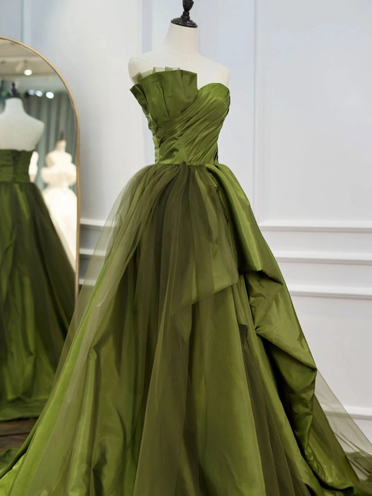 Green Strapless Tulle Formal Prom Dress Evening Gown,DP1077