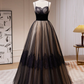 Black A-Line Spaghetti Straps Tulle Lace Long Prom Dress,DP1081