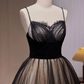 Black A-Line Spaghetti Straps Tulle Lace Long Prom Dress,DP1081