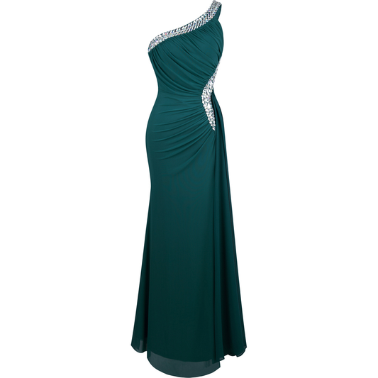 Green One Shoulder Backless Beading Long Prom Dress Evening Party Dress,DP1082