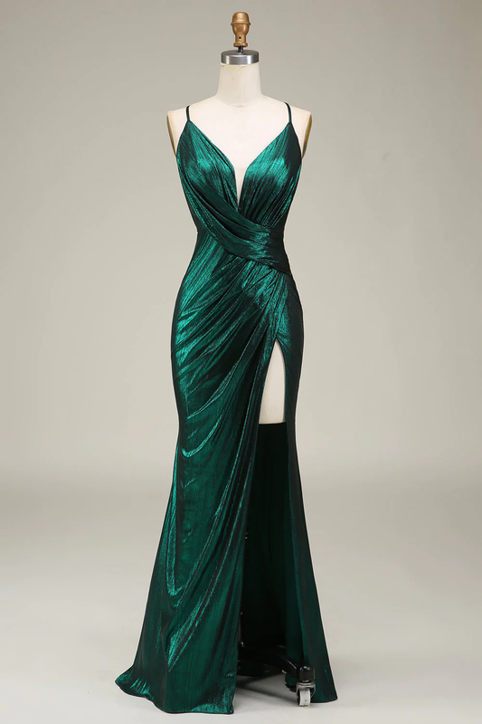 Green Backless Long Prom Dress Evening Party Dress with Slit,DP1083