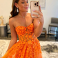 Orange Strapless A-Line Tulle Appliques Long Prom Dress,DP1084