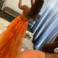 Orange Strapless A-Line Tulle Appliques Long Prom Dress,DP1084