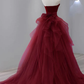 Burgundy Strapless Mermaid Tulle Formal Prom Dress,DP1086