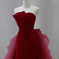 Burgundy Strapless Mermaid Tulle Formal Prom Dress,DP1086