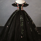 Black A-Line Off Shoulder Embroidery Formal Party Gown,DP1088