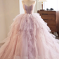 Elegant Pink and Purple A-Line Tulle Formal Party Gown,DP1089