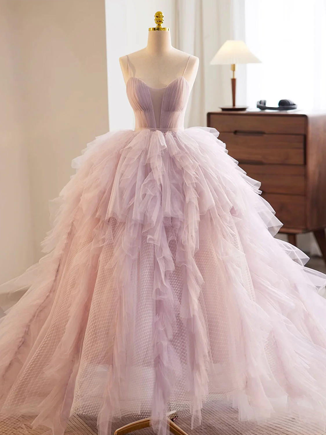 Elegant Pink and Purple A-Line Tulle Formal Party Gown,DP1089