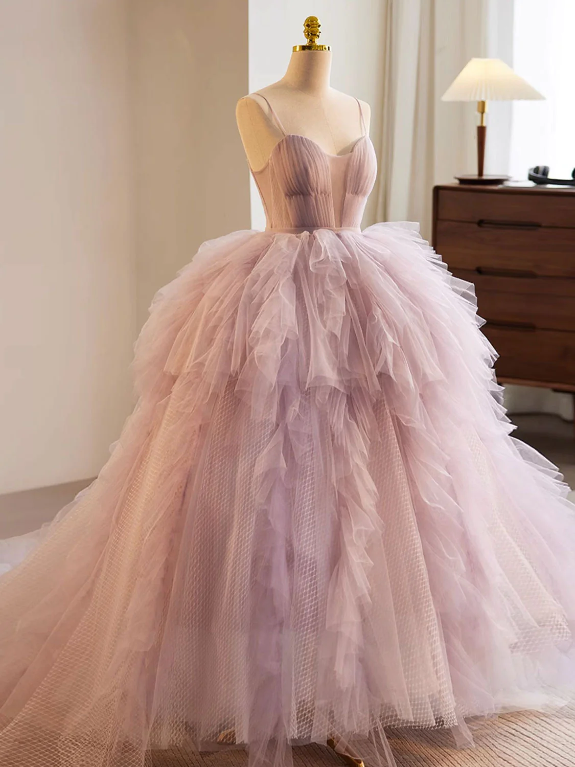 Elegant Pink and Purple A-Line Tulle Formal Party Gown,DP1089