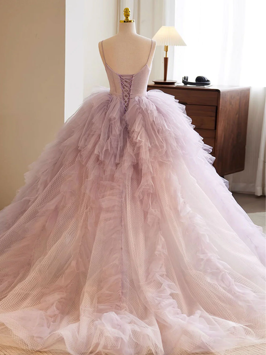 Elegant Pink and Purple A-Line Tulle Formal Party Gown,DP1089