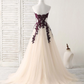 Elegant Strapless A-Line Tulle Appliques Formal Prom Dress,DP1091