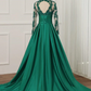 Green A-Line Long Sleeves High Neck Lace Prom Dress Formal Dress,DP1094