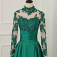 Green A-Line Long Sleeves High Neck Lace Prom Dress Formal Dress,DP1094