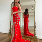 Elegant Red Star Sheath Long Prom Dresses Formal Dress With Side Slit,DP1100