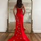 Elegant Red Star Sheath Long Prom Dresses Formal Dress With Side Slit,DP1100