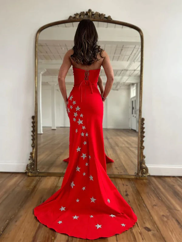 Elegant Red Star Sheath Long Prom Dresses Formal Dress With Side Slit,DP1100