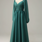 Green A-Line Long Sleeves Formal Prom Dress,DP1104