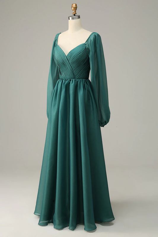 Green A-Line Long Sleeves Formal Prom Dress,DP1104