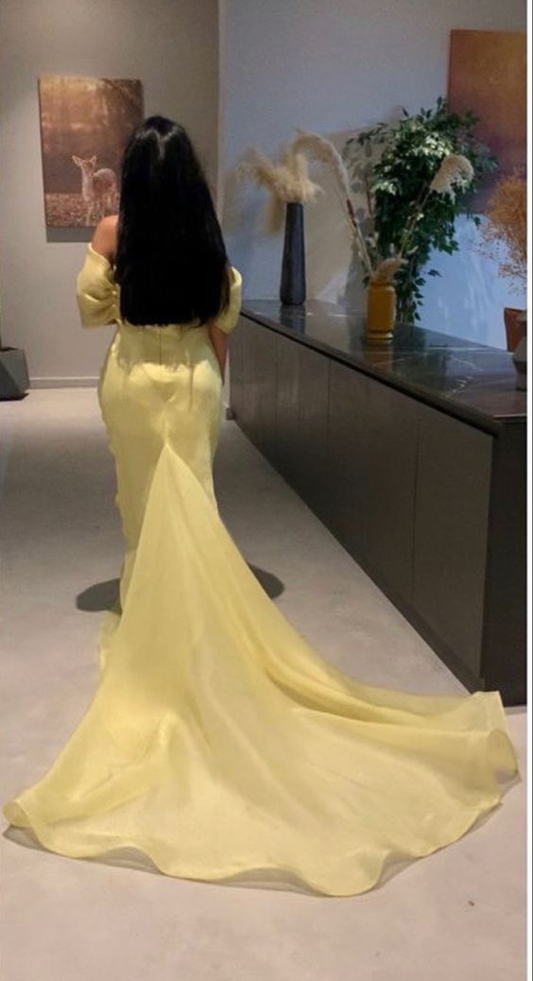 Charming Yellow Off-The-Shoulder Mermaid Long Prom Dress,DP1110