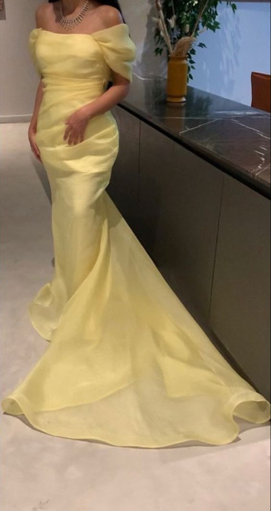 Charming Yellow Off-The-Shoulder Mermaid Long Prom Dress,DP1110