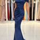 Simple Dark Navy Off-the-shoulder Mermaid Evening Party Dress,DP1113