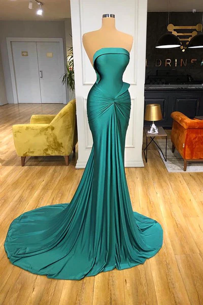 Glamorous Green Strapless Mermaid Long Prom Dress With Train,DP1115