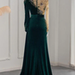 Dark Green Long Sleeves Jewel Mermaid Evening Dresses Prom Gowns With Ruffles,DP1116