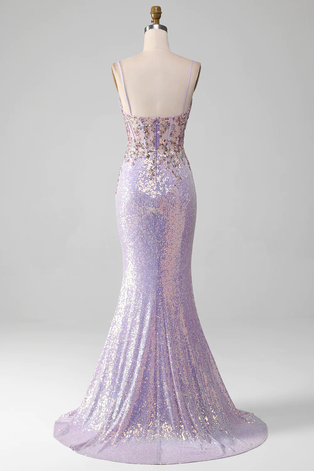 Lilac Sparkly Spaghetti Straps Mermaid Prom Dress With Slit,DP1122